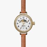 Shinola Women's Watch | White Dial + Brown Leather Strap | The Birdy Moon Phase 34mm
