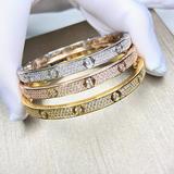 2022 luxury fine brand pure 925 sterling silver jewelry for women easy lock bangle rose yellow gold full diamond love bangle wedding engagem