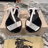 Burberry Shoes | Burberry Canvas Check Ingledew Flat Thong Sandal, White Leather, Size 41 | Color: White | Size: 10