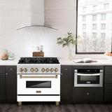 "Autograph Edition 36"" 4.6 cu. ft. Dual Fuel Range with Gas Stove and Electric Oven in DuraSnow® Stainless Steel with White Matte Door and Champagne Bronze Accents - ZLINE Kitchen And Bath RASZ-WM-36-CB"