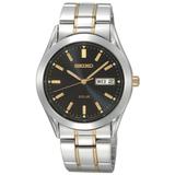 Seiko Solar $215 Men's Two-tone Stnlss Steel Watch, Black Dial,