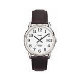 Timex Men's Silvertone EZ-Reader Black Leather Strap Watch