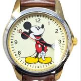 Disney Accessories | Disney Mickey Mouse Yellow Mens Brown Vegan Leather Band Watch | Color: Brown/Silver | Size: Os