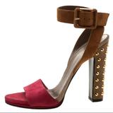 Gucci Shoes | Gucci Tricolor Suede Madison Spike Embellished Heel Ankle Wrap Open Toe Sandals | Color: Red/Tan | Size: 40.5eu