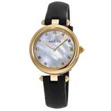 Gucci Diamantissima Gold Tone Diamond Pearl Dial Leather Strap Women's Watch YA141404 YA141404
