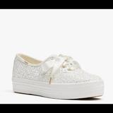 Kate Spade Shoes | Ked & Kate Spade White Glitter Platform Wedding Sneakers | Color: White | Size: 9