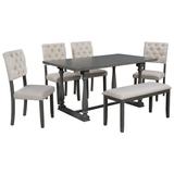 Red Barrel Studio® 6 - Person Dining Set Wood/Upholstered Chairs in Gray, Size 30.0 H in | Wayfair 1617BD80AFFD4C8B871AA4BCB865BE88