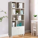 Latitude Run® 68" Wooden Home Office Bookcase w/ 2 Doors & Open Storage Shelves Wood in White, Size 68.0 H x 31.5 W x 12.0 D in | Wayfair