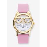 Women's Gold Tone Crystal Bowtie Cat Watch with Adjustable Pink Strap, 8" by PalmBeach Jewelry in Gold