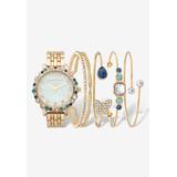 Women's Goldtone Blue Crystal and Simulated Pearl 5 Piece Watch Bracelet Set, 7.5 inches by Woman Within in Gold
