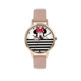 Disney Minnie Mouse White and Black Stripe Dial Nude Leather Strap Ladies Watch - Nude, One Colour, Women
