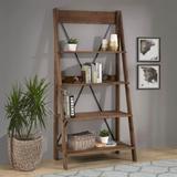 Welwick Designs 68 in. Brown Wood 4-shelf Ladder Bookcase with Open Back