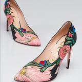 Gucci Shoes | Guccicanvas Flora Print Ophelia High Heel Pumps 37.5 Poppy Pink | Color: Green/Pink | Size: 7.5