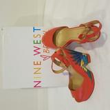 Nine West Shoes | Nine West Brasil Orange Leather Peep-Toe Platform Wedge Heels | Color: Orange | Size: 9