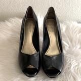 Nine West Shoes | Black Leather Platform Peep Toe Nine West Heels-9 Bonfire | Color: Black | Size: 9
