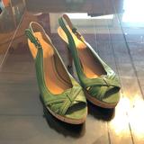 Nine West Shoes | Nine West Peep Toe Sandal Heels | Color: Green | Size: 8.5