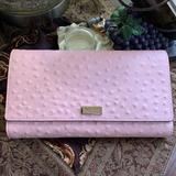 Kate Spade Bags | Authentic Kate Spade Ostrich Embossed Leather Large Trifold Wallet | Color: Cream/Pink | Size: 9.1 H X 12.6 W X 4.9 D