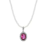 1928 Jewelry Silver Tone Crystal Rimmed Fuchia Oval Pearl Strand Necklace, Pink