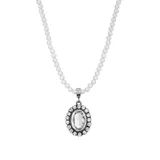 1928 Jewelry Silver Tone Crystal Rimmed Crystal Oval Pearl Strand Necklace - 15" Adj, White
