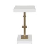 Worlds Away Bosco Square Side Table w/ Antique Brass Post Wood in White, Size 24.0 H x 14.0 W x 14.0 D in | Wayfair BOSCO WH