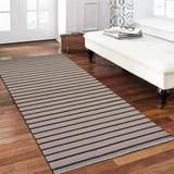 White Area Rug - Longshore Tides Runner Emmet Striped Handwoven Wool Cream/Charcoal Area Rug Wool in White, Size 30.0 W x 0.75 D in | Wayfair