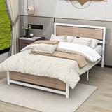 Mason & Marbles Metal & Wood Platform Bed w/ Headboard & Footboard Wood/Metal in White/Brown, Size 39.0 H x 54.0 W x 77.0 D in | Wayfair