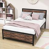 Mason & Marbles Metal & Wood Platform Bed w/ Headboard & Footboard Wood/Metal in Black/Brown, Size 39.0 H x 54.0 W x 77.0 D in | Wayfair