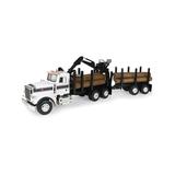 TOMY Construction Tool Sets - White & Black Big Farm Peterbilt Toy Logging Truck & Pup Trailer