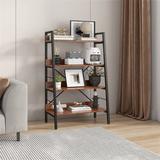 17 Stories 4-Tier Bookshelf +H Trapezoid Shelf +Storage Shelf Wood in Black/Brown, Size 50.39 H x 23.62 W x 13.58 D in | Wayfair