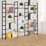 17 Stories 5-Layers Bookcase, Tall Bookshelf Industrial Style Bookshelves Vintage Standing Storage Shelf Units, Wood in Black/Brown | Wayfair