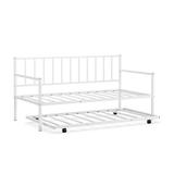 Costway Twin Metal Daybed with Roll Out Trundle Heavy Duty Frame Sofa Bed Set White