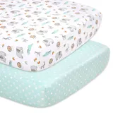 The Peanutshell Fitted Crib Sheets - Mint Safari - 2pk
