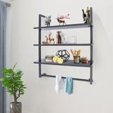 FUNTEN 3 Piece Metal Floating Shelf Wood/Metal in Black/Brown, Size 29.53 H x 23.6 W x 4.13 D in | Wayfair EN1098