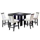 Wade Logan® Aqeela Wood 5-Piece Counter Height Dining Table Set Wood/Glass/Upholstered Chairs in Black/Brown/White, Size 36.0 H in | Wayfair