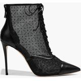 Flocked Mesh And Leather Ankle Boots