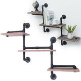 Williston Forge 3-Tier Floating Shelves Industrial Pipe Wood Shelf Wall Mounted Wood in Black/Brown, Size 31.9 H x 42.1 W x 7.87 D in | Wayfair