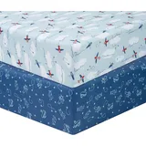 Sammy & Lou 2-Pack Airplanes Fitted Crib Sheets In Blue/red