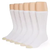 Gold Toe Mens Big and Tall 6 Pair Crew Socks, 13-15 , White