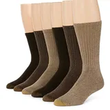 Gold Toe Mens Big and Tall 6 Pair Crew Socks, 13-15 , Brown