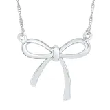 Womens 10K White Gold Bow Pendant Necklace, One Size