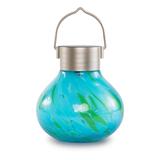 ALLSOP Outdoor 6.5 in. Solar Tea Mint Integrated LED Handblown Glass Table Top Lantern Light