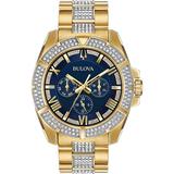 Bulova Crystal Blue Dial Gold Tone Stainless Steel Men's Watch 98C128 98C128