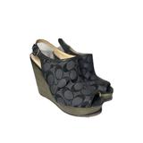Coach Shoes | Coach Janet Peep Toe Platform Wedge Heels Sandals - Womens 6 B - Grayblack Logo | Color: Black | Size: 6