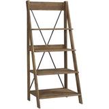Frankie 68" Solid Wood Ladder Bookcase with 4-Fixed Shelves in Brown