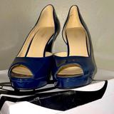 Nine West Shoes | Nine West Constance | Navy Patent Leather Peep Toe Pump Shoe 11 | Color: Blue | Size: 11