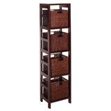 Winsome Wood 4-Section Storage Shelf with 4 Small Baskets in Espresso Finish 13.5inchW x 11.25inchD x 55inchH