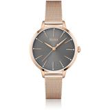 Carnation-gold-effect Crystal-studded Watch With Mesh Bracelet