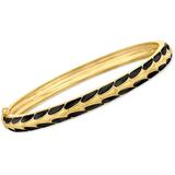 Black Enamel Art Deco-style Bangle Bracelet In 18kt Gold Over Sterling