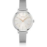 Mesh-bracelet Watch With Crystal-studded Silver-white Dial