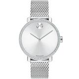 Movado Bold Stainless Steel Crystal Mesh Bracelet Watch - Silver